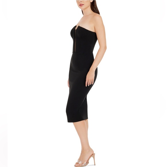 Strapless Plunge-Neck Bodycon Midi Dress - Picture 2 of 7